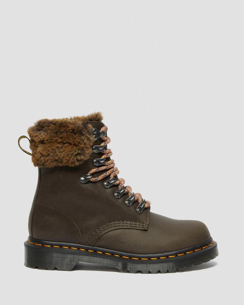 Botas de Invierno Dr Martens 1460 Serena Collar Faux Fur Forro Mujer Grises | MX 512XYU